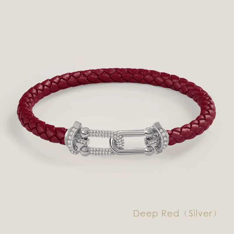MOONLIGHT Classic Design U-Shape Zircon Bracelet for Women Genuine Braided Leath
