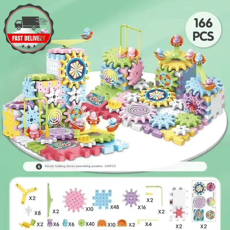 Versatile Electric Rotating Gear Building Block Toys， Montessori Block Bricks To