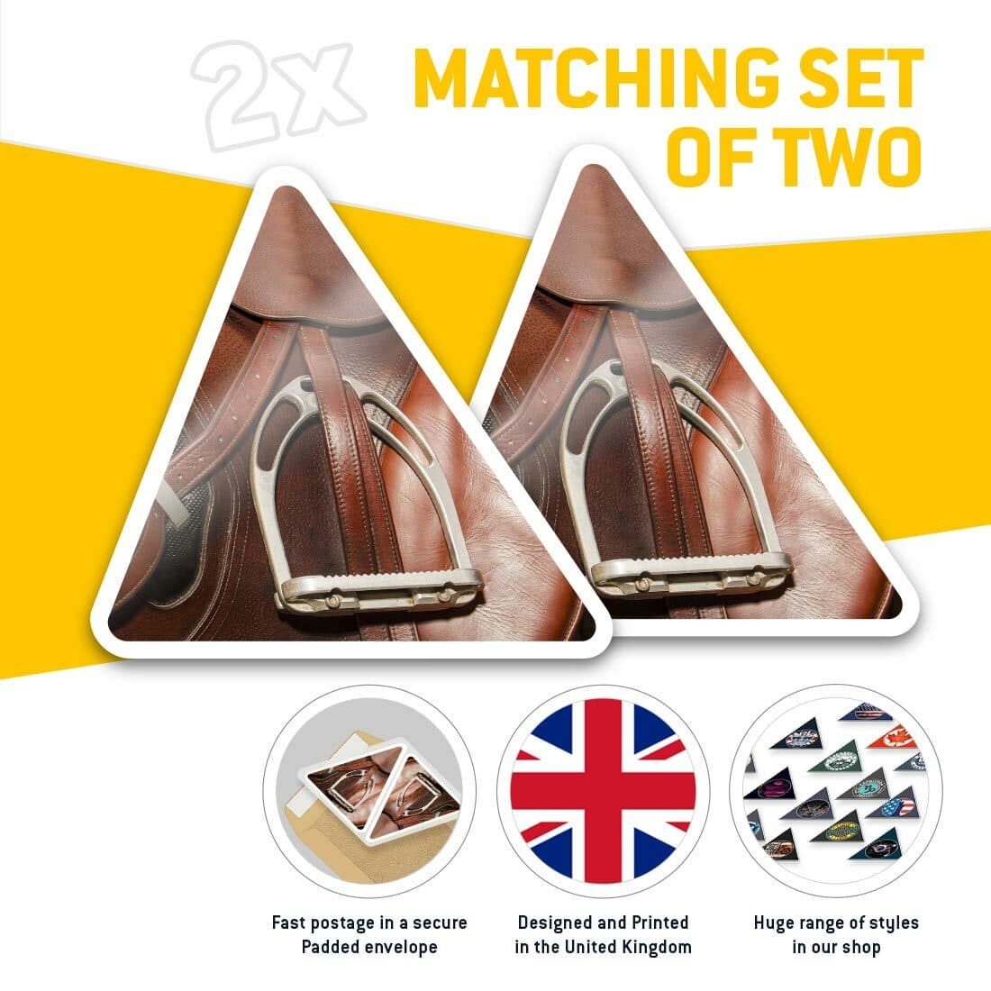 2 x Triangle Stickers  10cm - Horse Riding Saddle  #45360 view 2