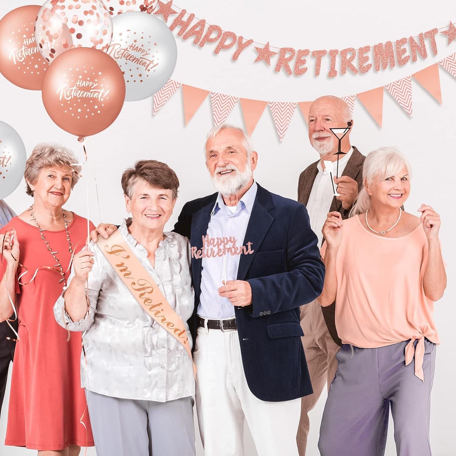 21 Pcs Retirement Party Decorations Kit Rose Gold Happy Retirement Banner Retir view 2
