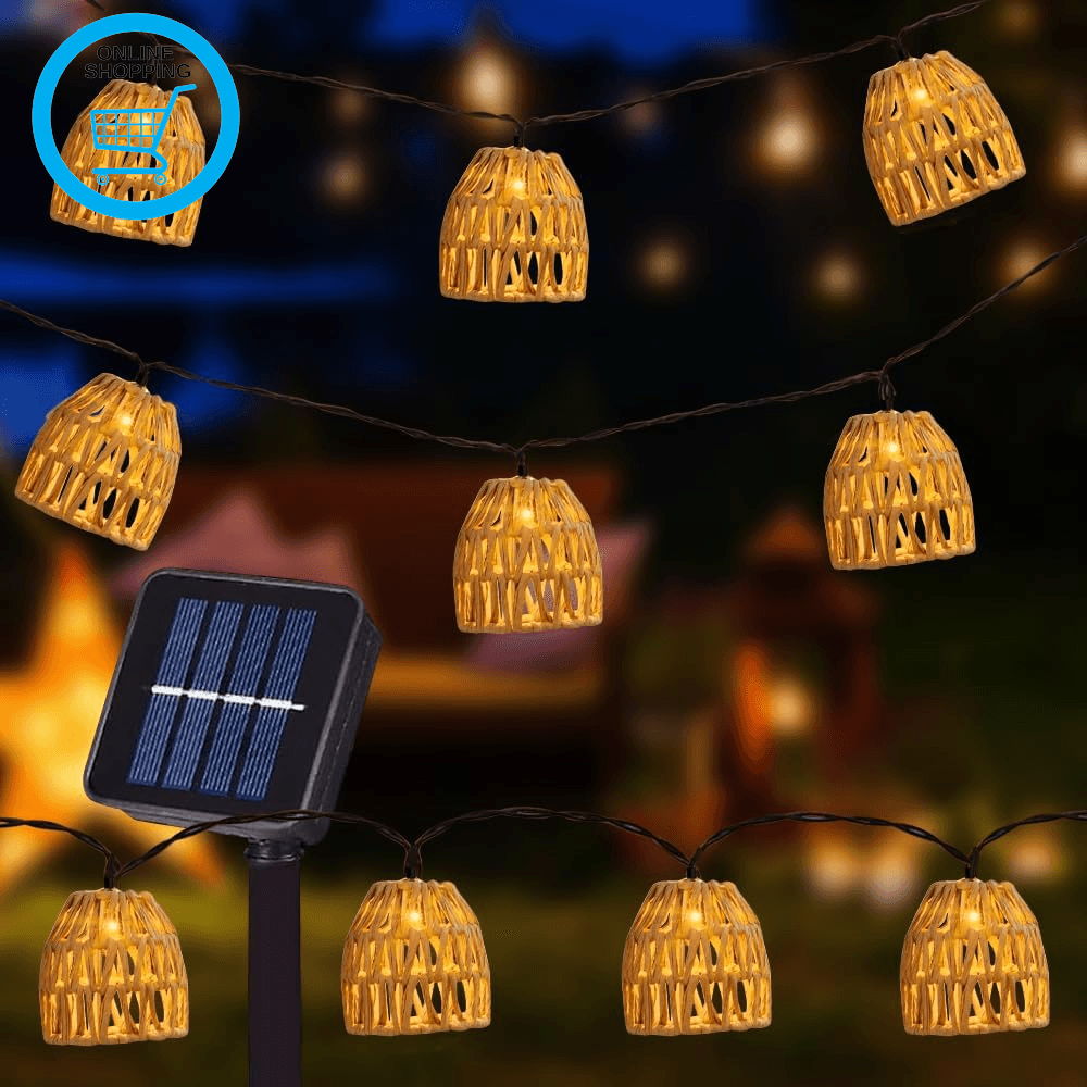 Solar Lights Outdoor Garden String| 3.8M Rattan Ball String Lights| Bohemian Sty