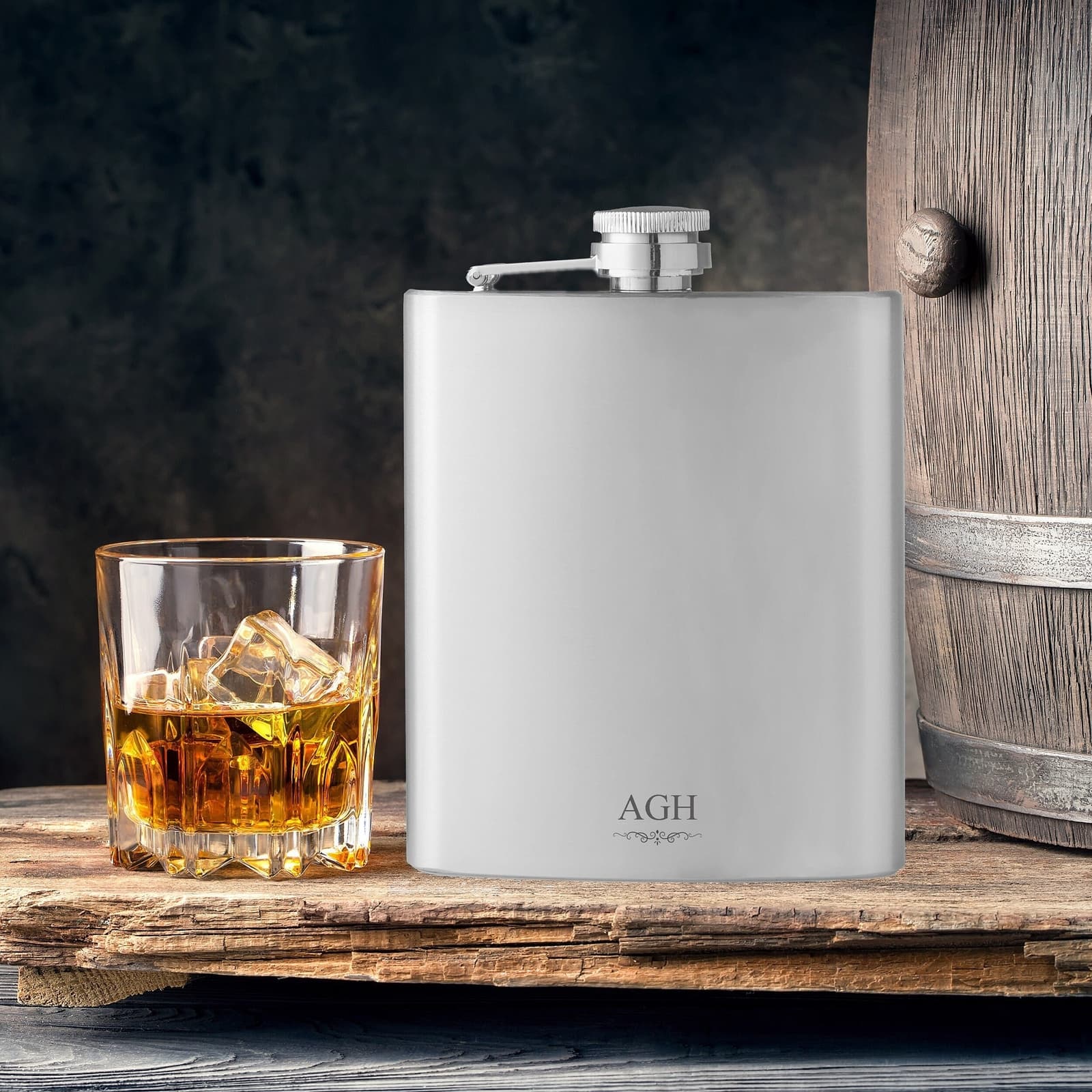 Personalised engraved INITIALS hip flask gift idea| stainless steel with