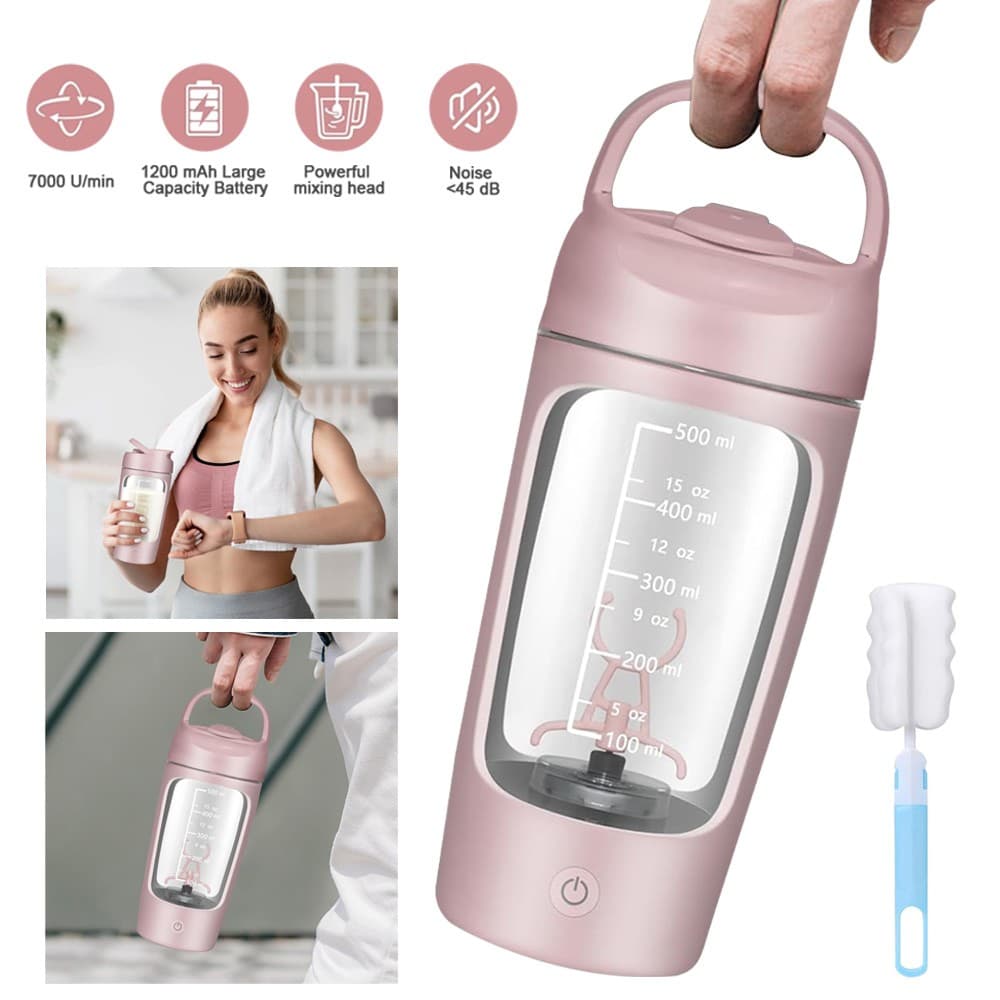 Electric Protein Shaker Bottle 650ml USB Rechargeable Gym Vortex Mixer Cup Pink