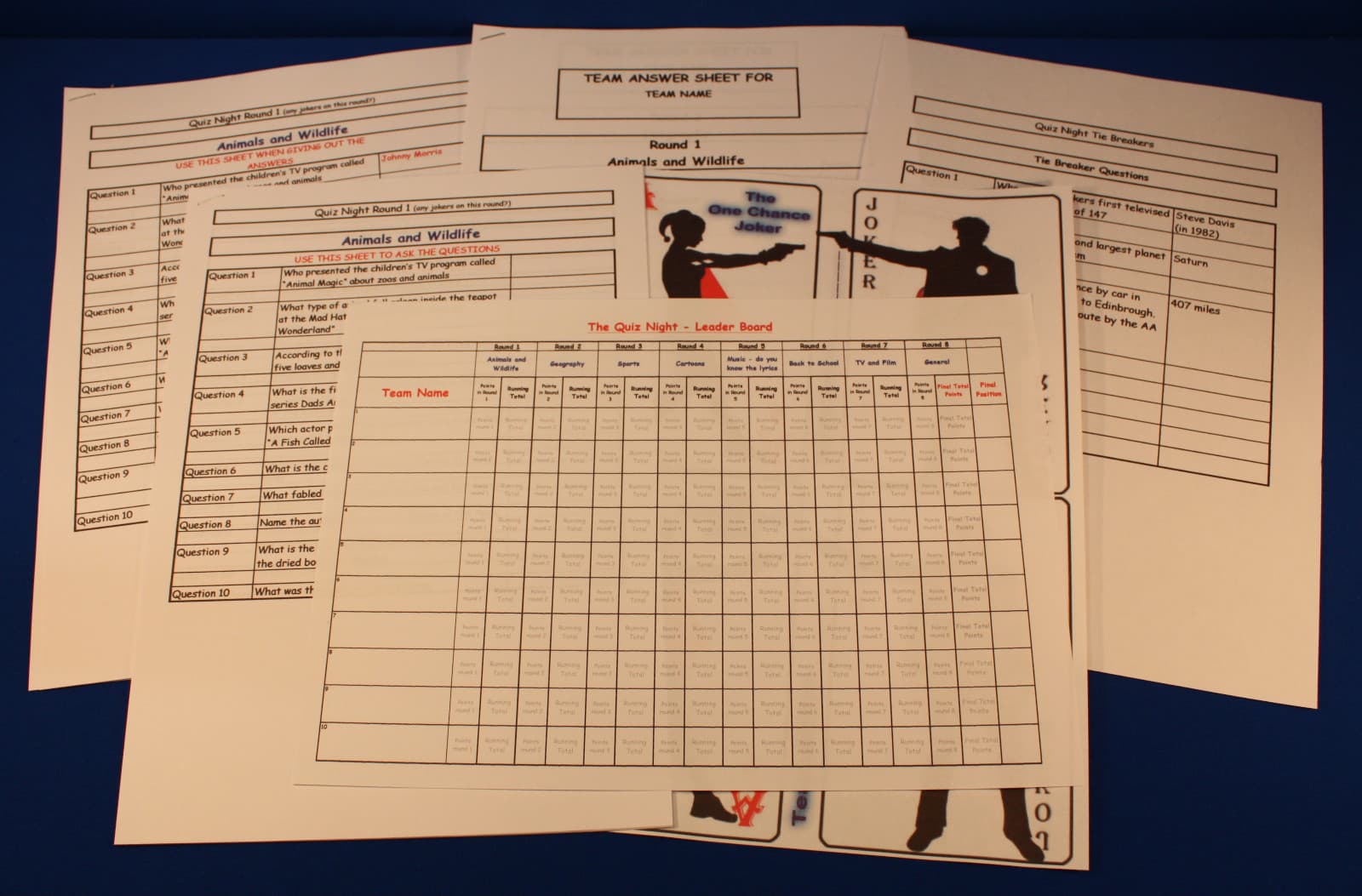 Quiz Night Questions and Answer Sheets prepared ready for use instead of book / CD