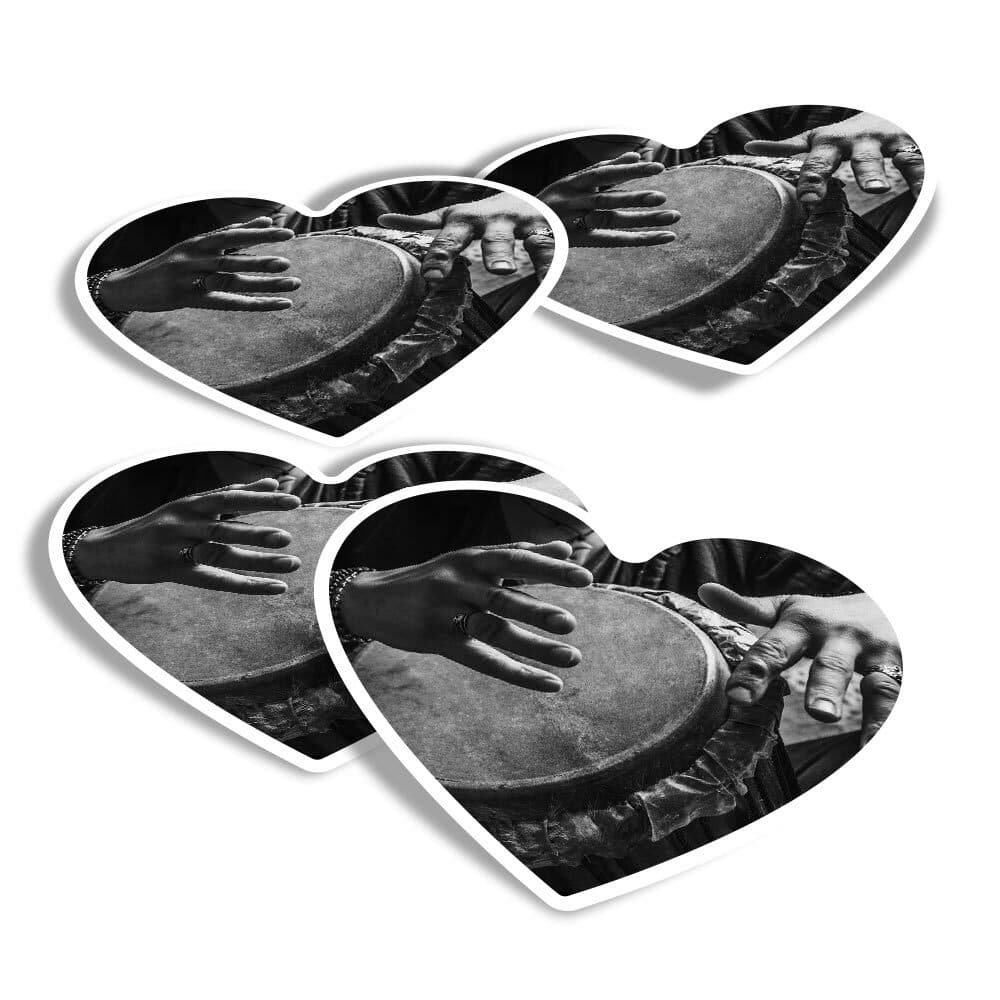 4x Heart Stickers - BW - Djembe Drum Music Africa #38591