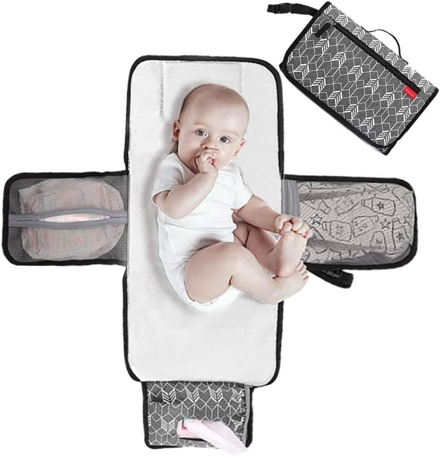 Lekebaby Portable Nappy Changing Mat Travel Baby Change Mat with Wipe-Pocket an