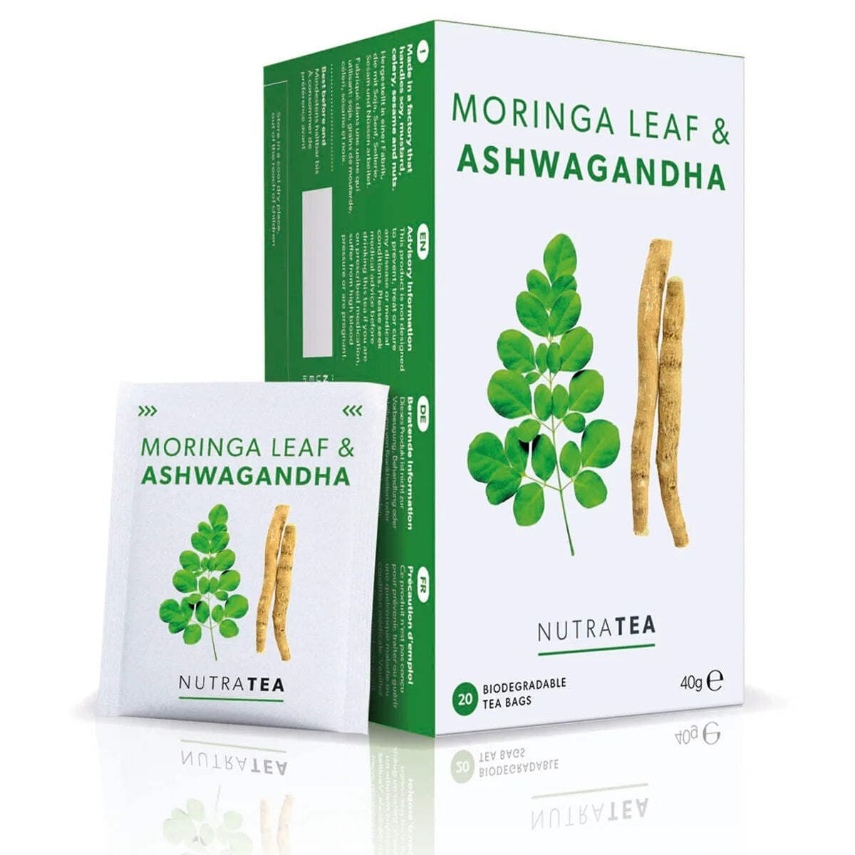 NutraTea Moringa Leaf and Ashwagandha Herbal Tea 20 Tea Bags