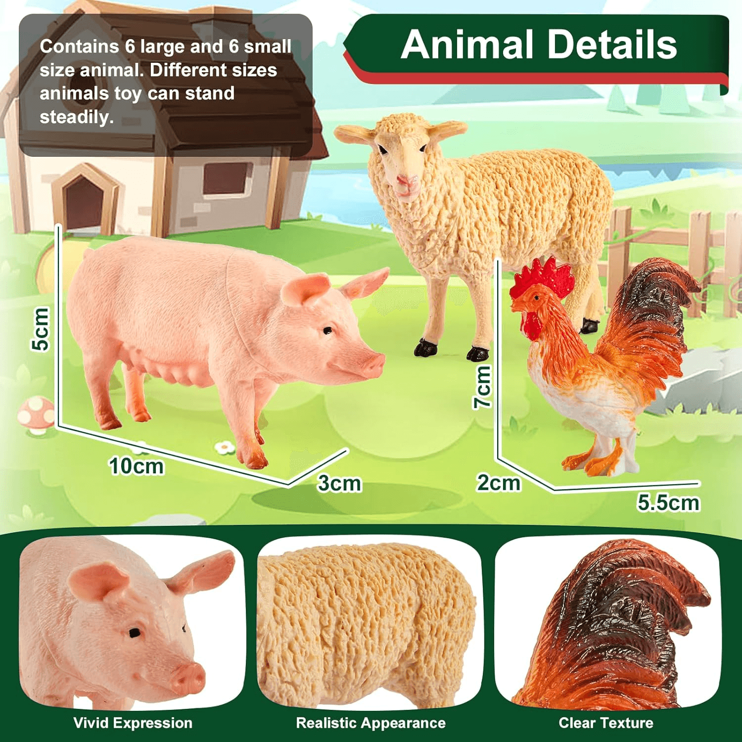 Farm Animals Figures Set| Different Size with Tractor Trailer Vehicle Toy| Assem view 2