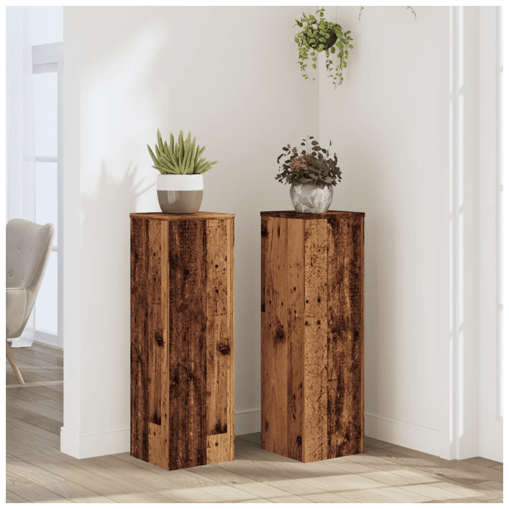 Plant Stand Set of 2 Old Wood 25x25x80cm Engineered Wood Indoor/Outdoor Stylish