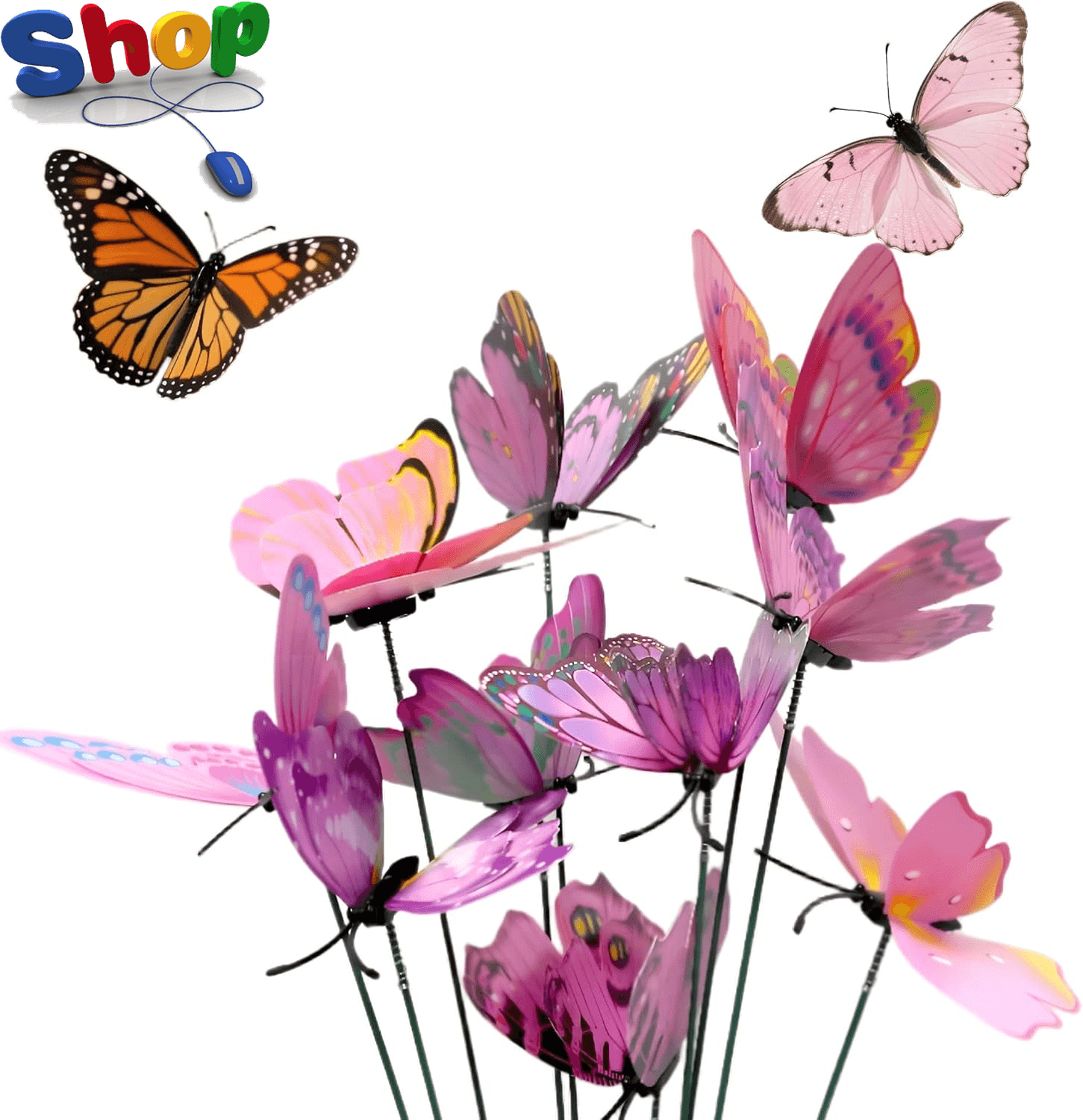 10Pcs Pink Pink Butterfly Garden Stakes| Decorative Butterfly Plant Pot Ornament