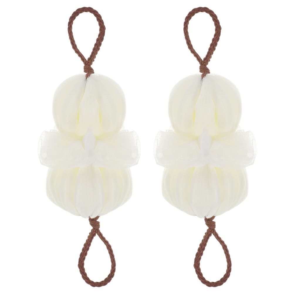 2Pcs Bathroom Use Pe Shower Ball Body Scrubber Exfoliating Bath Mesh Beige