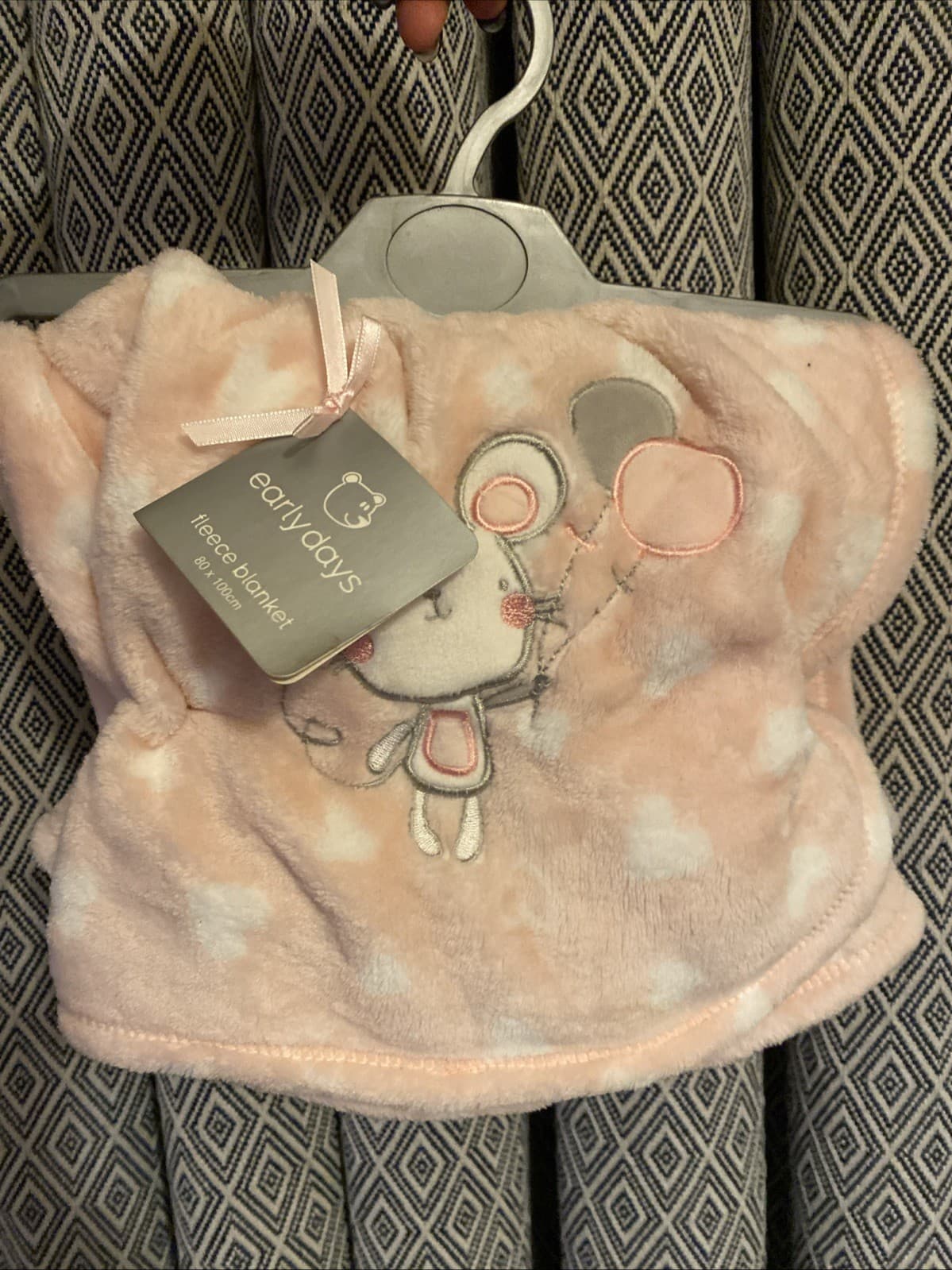 PRIMARK EARLY DAYS PINK HEART MOUSE PRAM BABY BLANKET SOFT WARM