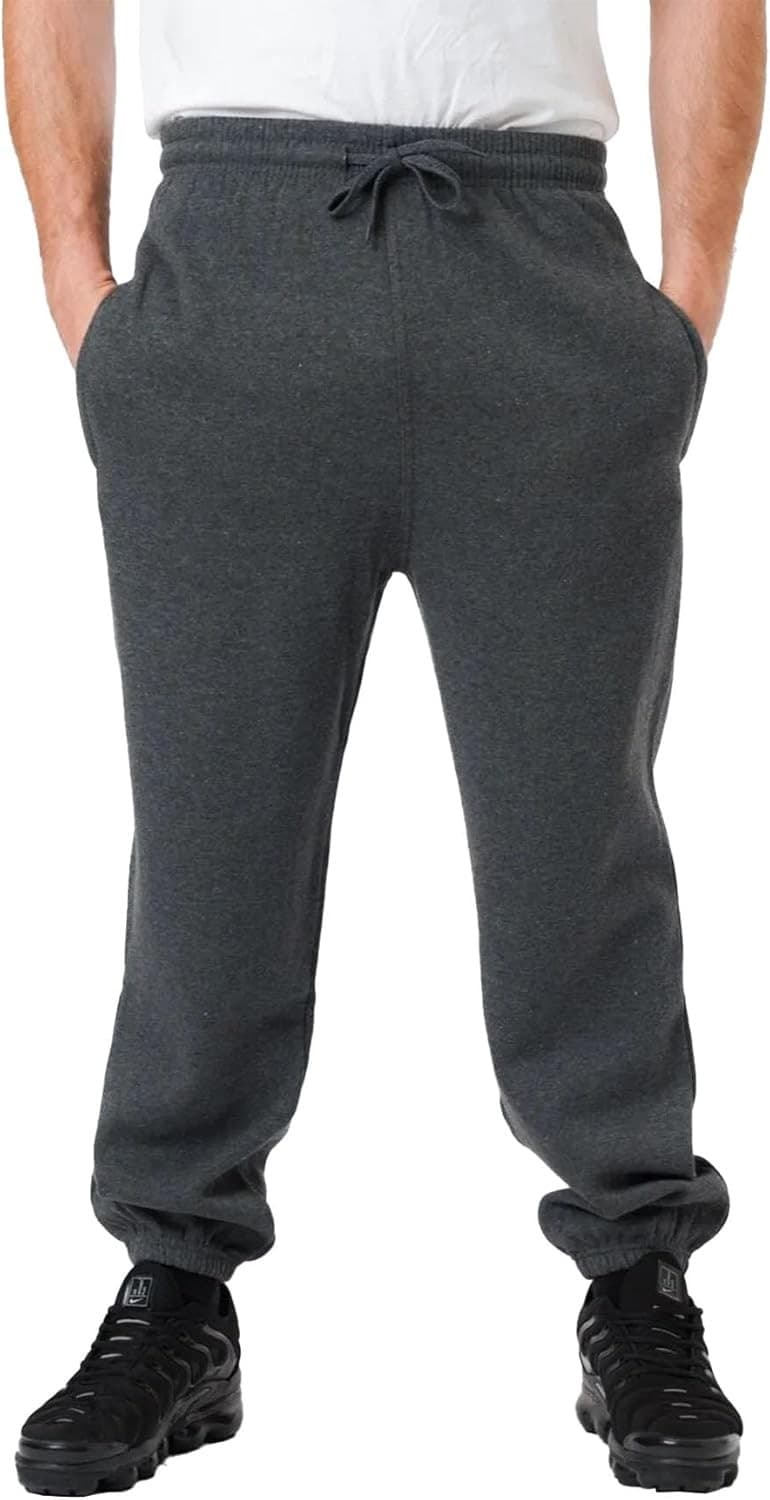 Mens Elasticated Joggers Cuffed Plain Brushed Fleece Inside Jogging Bottoms Zip
