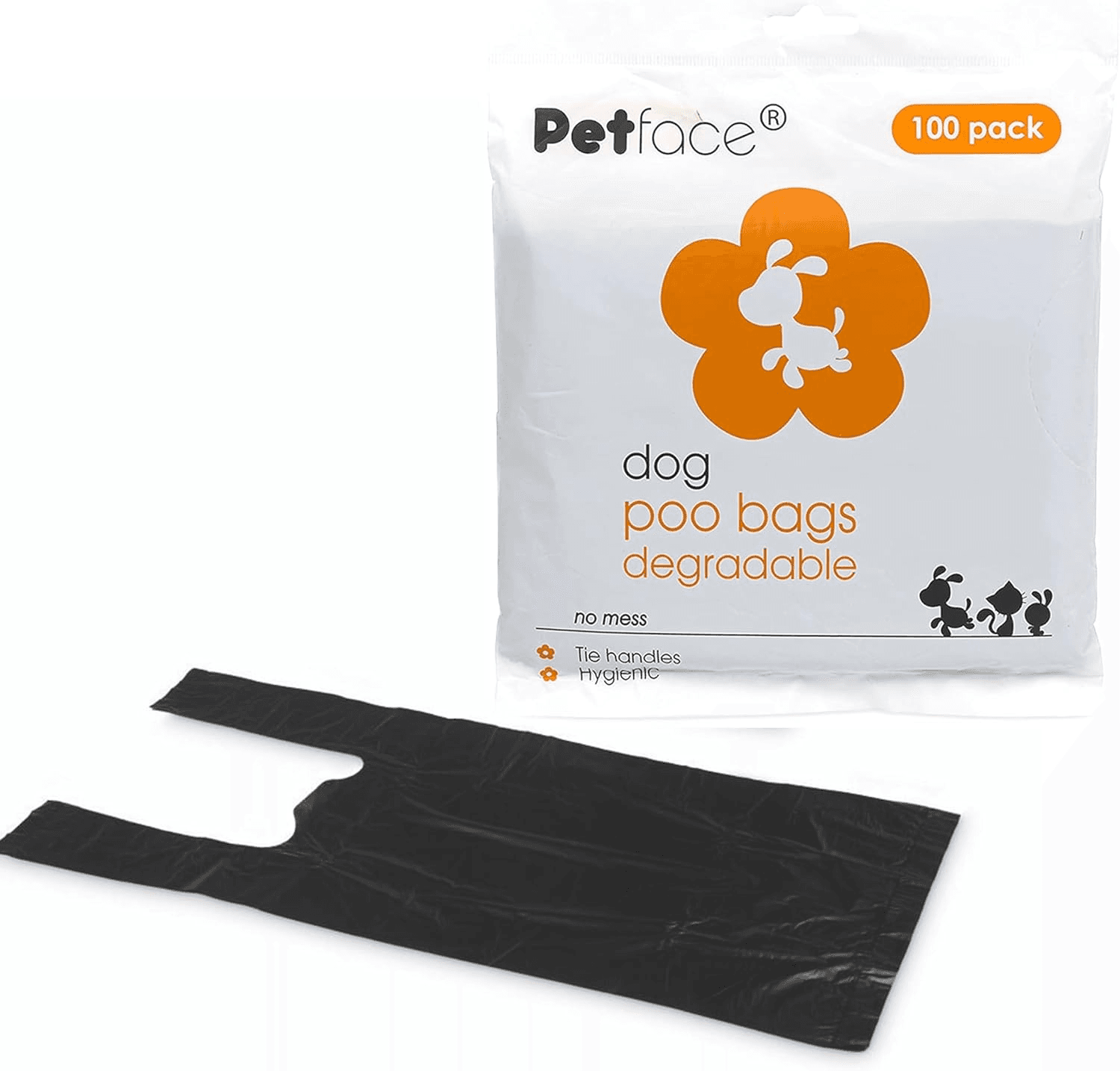 No Mess Degradable Poop Bags with Tie Handles (Pack of 100)