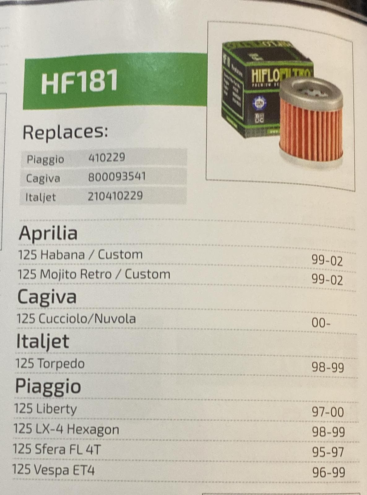 HF181 Hiflo Oil Filter Aprilia 125 Habana Custom 99 - 02 and more view 2