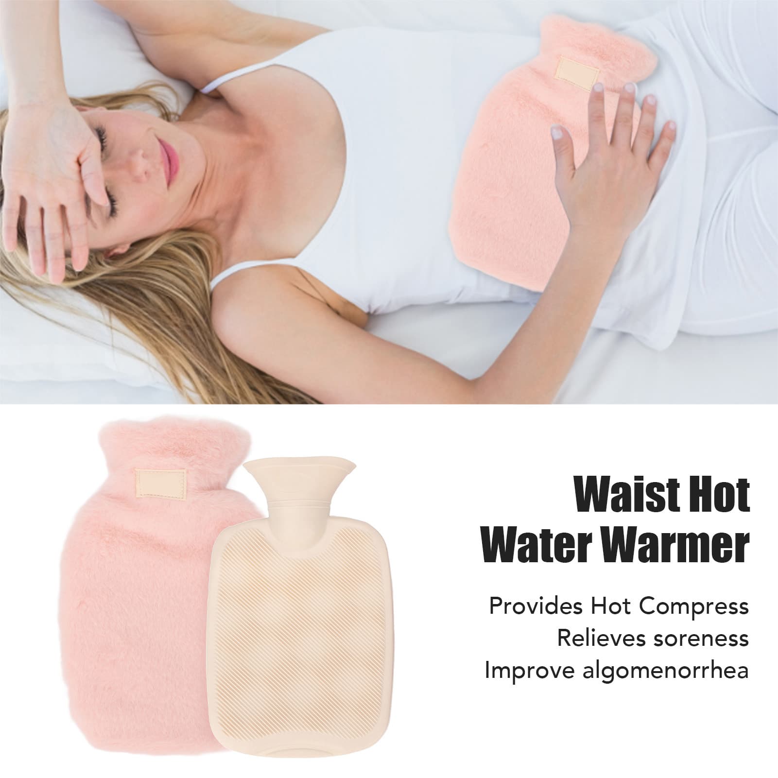 ˘ PVC Hot Water Bag With Soft Plush Cover Leakproof Winter Warm Bed Warmer Water view 2