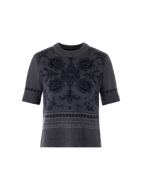Marc Cain Paisley jumper ‘Rethink Together’, blue, 10 (N2)