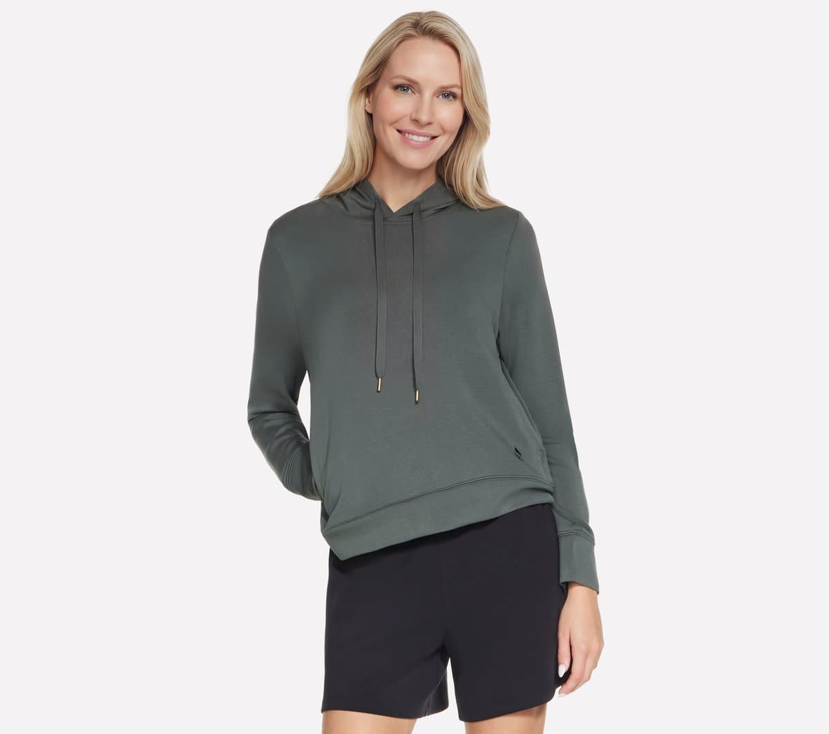 Skechers Women's Cosy Luxe Hoodie in Green/Black, Size Small | Rayon/Polyester/Spandex