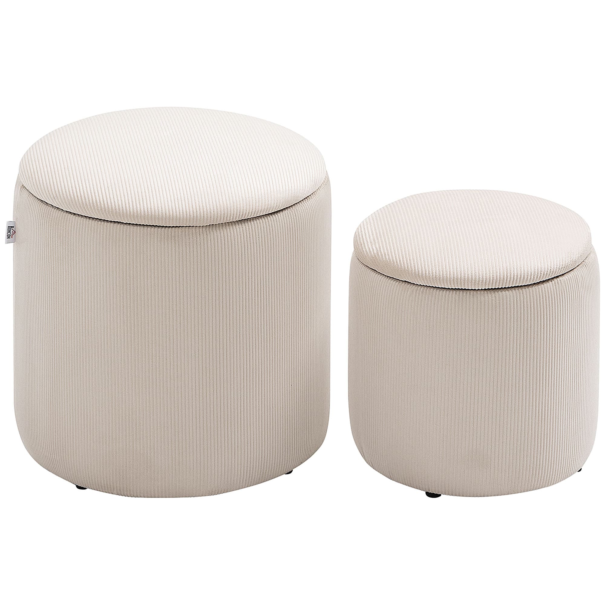 HOMCOM Set of 2 White Modern Storage Ottomans with Removable Lid, Fabric Foot Stools, Dressing Table Stools   Aosom UK