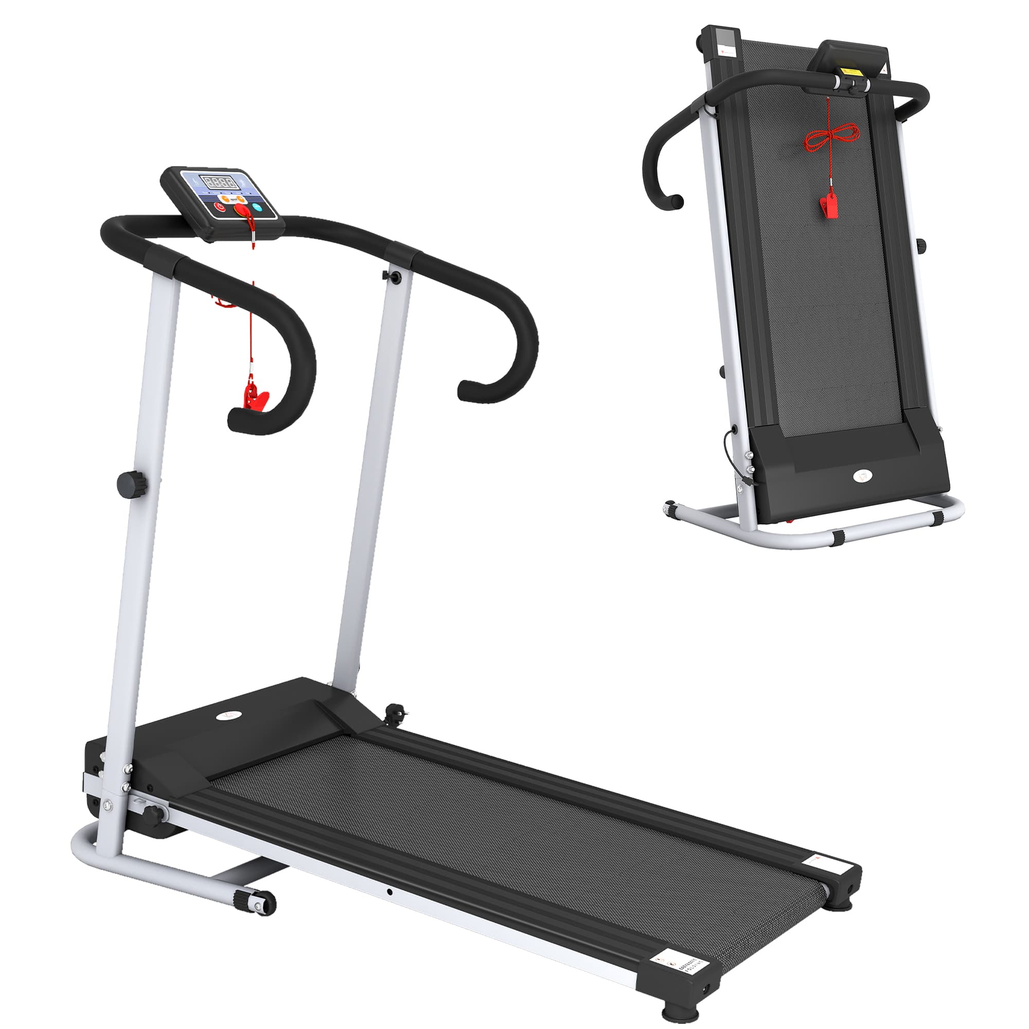 HOMCOM 10km/h Unisex Electric Treadmill, Folding Indoor Cardio Treadmill, 1.25HP Motorised Running Jogging Walking Machine, w/ 3 Programs, LCD Monitor