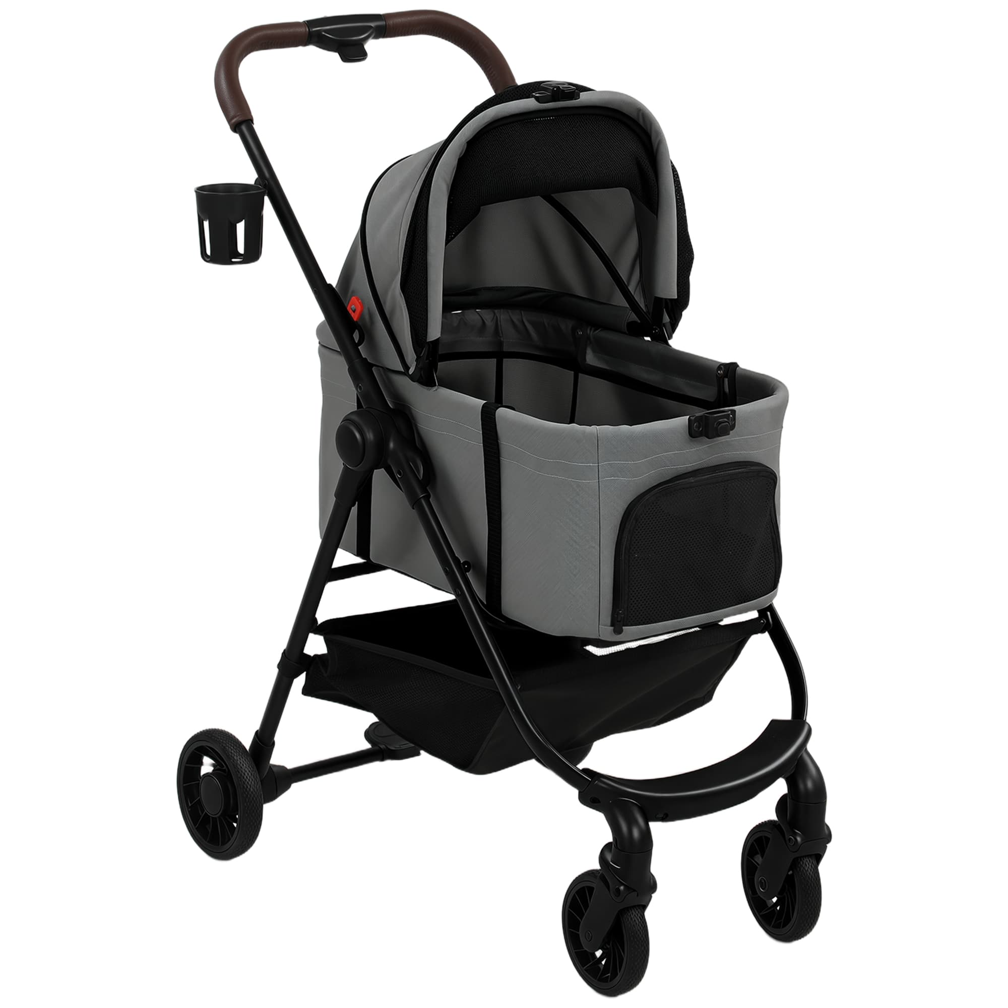 PawHut Dog Stroller, 3 in 1 Foldable Pet Stroller for Small Puppy Cat with Detachable Travel Carrier, Storage Basket, Grey