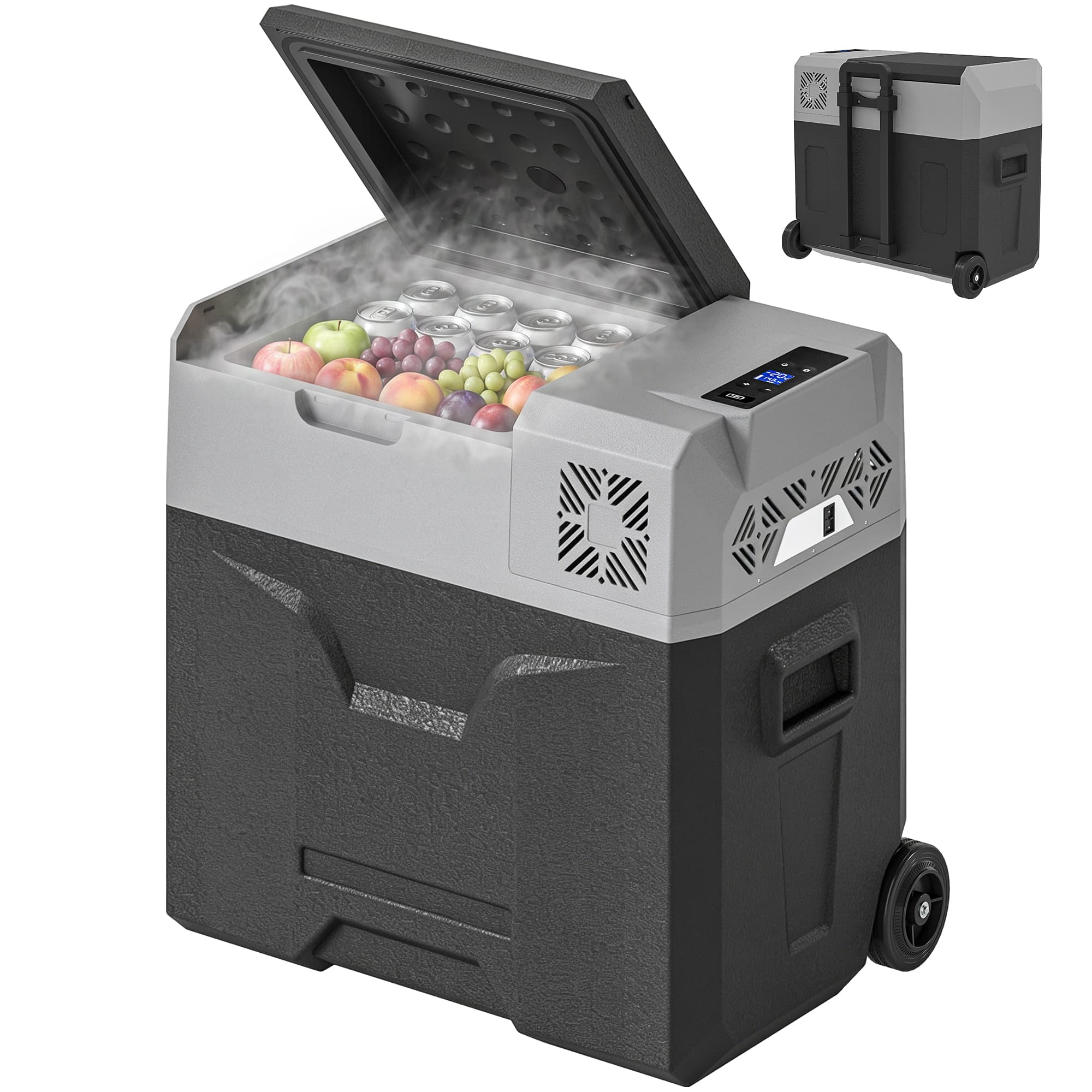 HOMCOM Portable Car Fridge Freezer, 12/24V 50L, Electric Cooler Box for Camping, Travel, Picnic, Grey