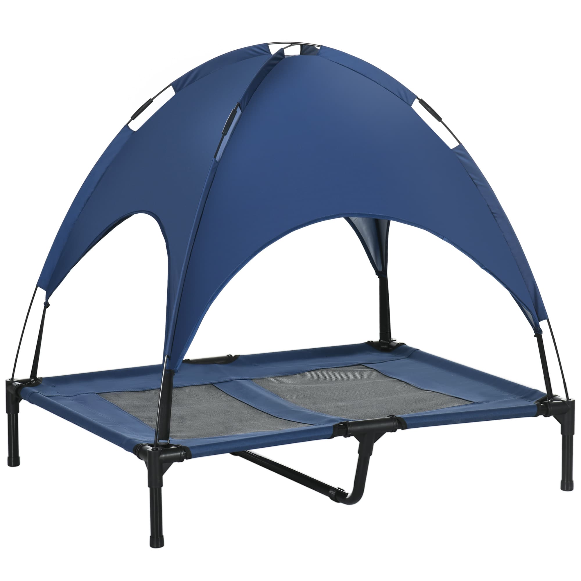 PawHut Elevated Dog Bed: Waterproof Mesh with UV Canopy, for Large Breeds, 92 x 76 x 90cm, Blue   Aosom UK