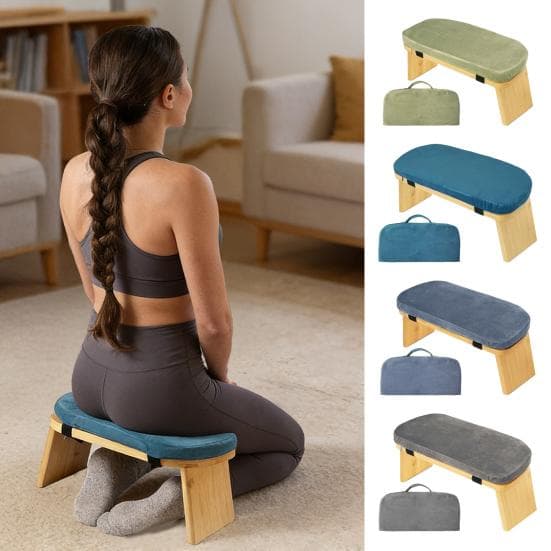 Wooden Meditation Bench Ergonomic Folding Meditation Chair with Cushion Heavy Duty Portable Seiza Prayer Yoga Kneeling Stool grey