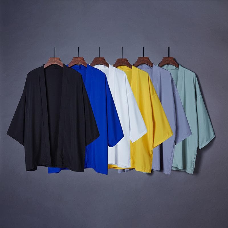 Fashion Summer Plain Color Coat Japanese Kimono Cardigan Kimono Haori For Woman Man Loose Thin Black Outer Garment cm sky blue