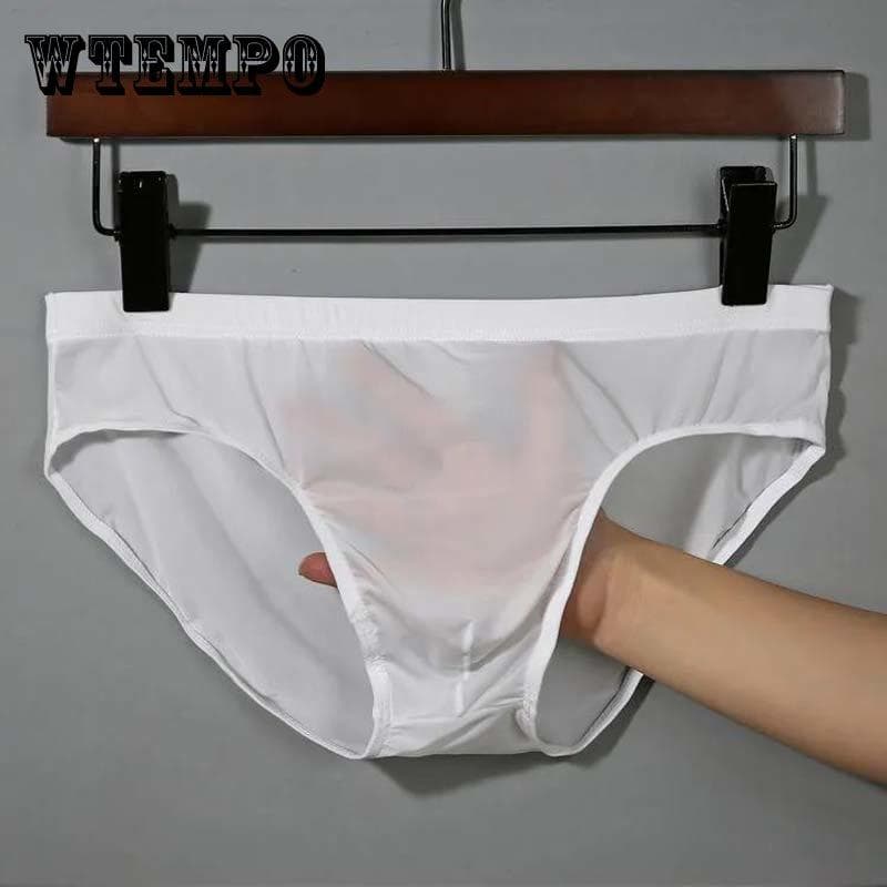 Men's Ice Silk Briefs Large Size Seamless Transparent Underwear cm red
