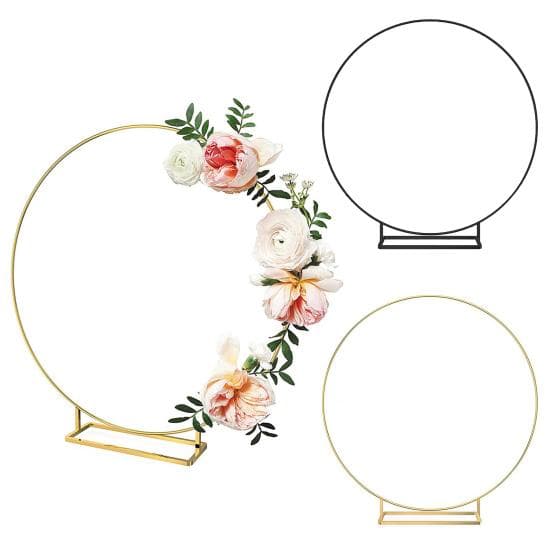 Metal Floral Hoop with Square Stand Golden Craft Sturdy Round Frame Wreath golden