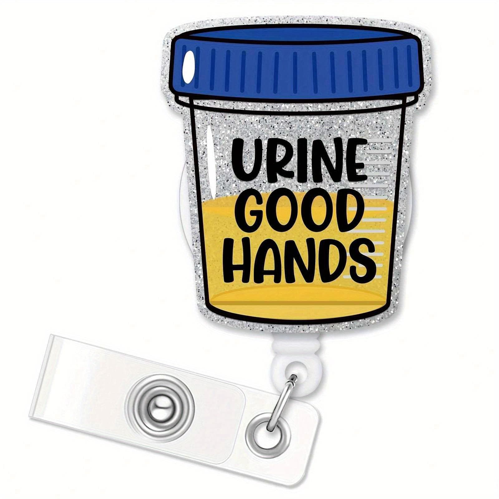 Urine Good Hands Retractable Glitter Badge Reel with Alligator Clip, Funny Urine Specimen ID Card Badge Holder royal blue