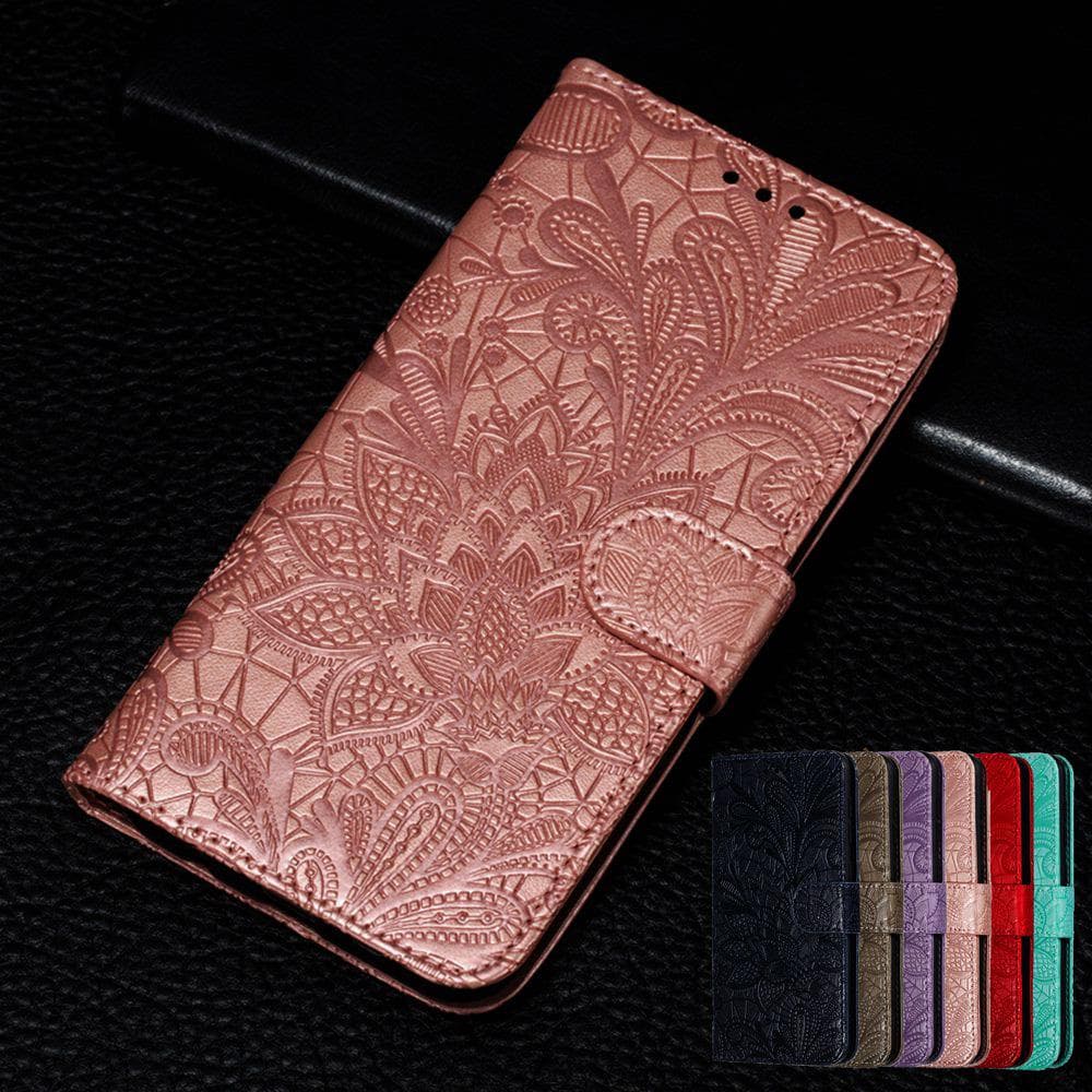 3D Lace Flower Embossing Leather Flip Wallet Case For Samsung Xiaomi Redmi Note Huawei Honor iPhone red