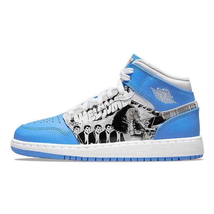Air Jordan 1 Mid GS Game Winner Kids Sneakers White Starfish University-Blue DR6492-100 cm