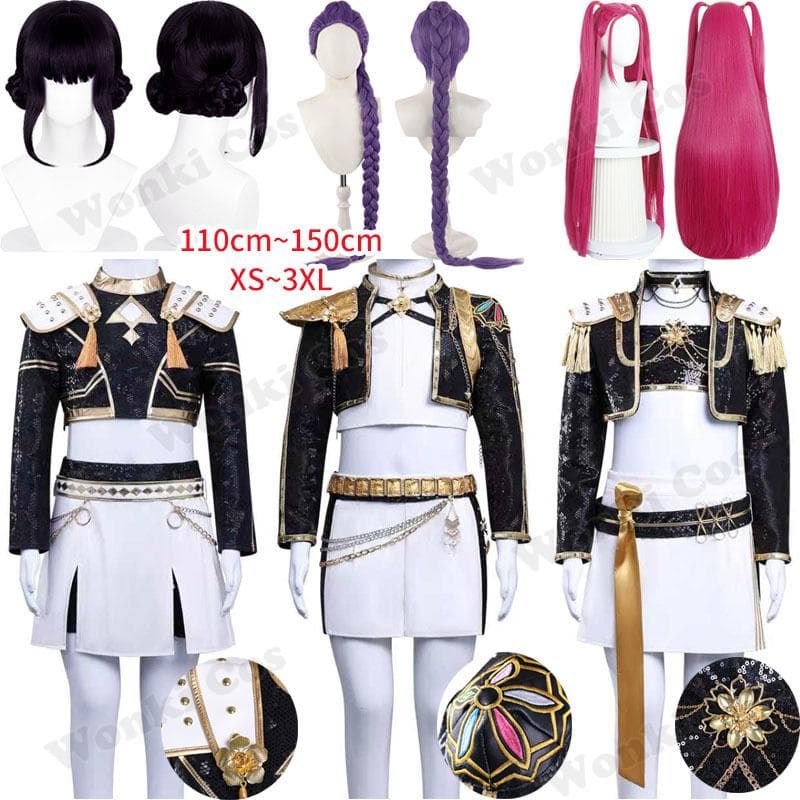 Rumi Zoey Mira Black Suits Cosplay Costume Wig Demon Hunter Role Play Kpop Idol Stage Performace Halloween Carnival Outfits cm