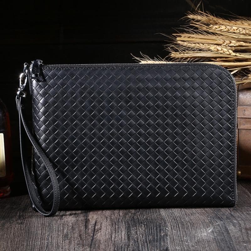 2025 Men's Genuine Leather Bag Embossed Woven 13  Laptop Briefcase 2-in-1 Handheld Shoulder Envelope Bag Practical Business Gift Commute Messenger Bag