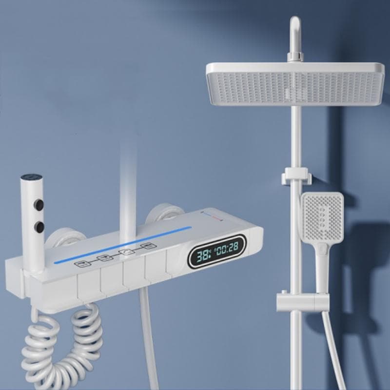 Temperature Display Shower Set System Wall Mount 4 Function Piano Key Rainfall Hot Cold Bathtub Shower Faucet Set For Bathroom