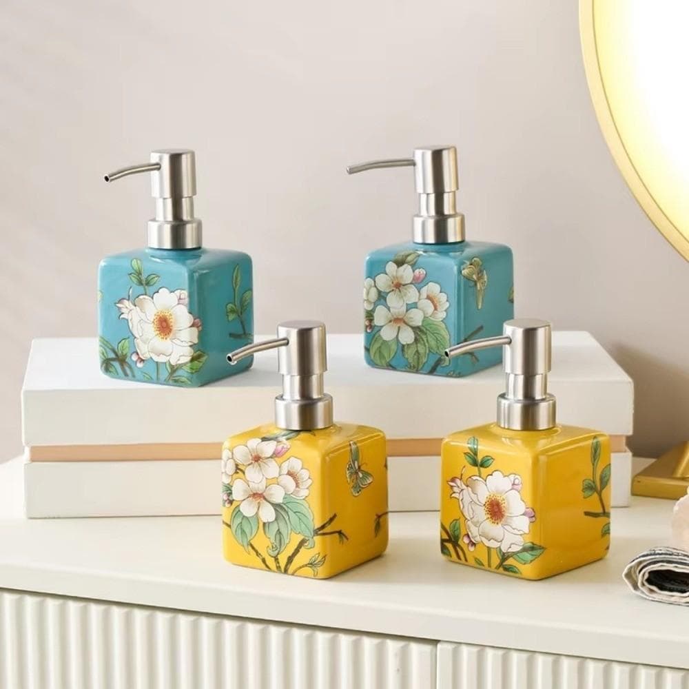 Ceramic Hand Wash Bottle Stainless Steel Pump Head Shampoo Dispenser  For Shampoo Shower Gel