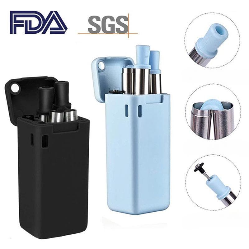 Folding StrawsExpandable StrawsFoldable Reusable Stainless Steel StrawsSilicone Straws black