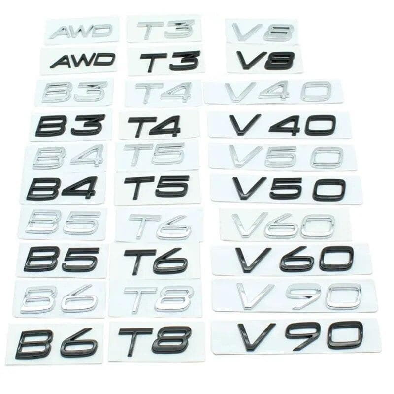 ABS Car Rear Trunk Letters Logo Emblem Badge Stickers For C30 V40 V60 V90 S40 S60 S80 S90 S80L XC40 XC60 XC90 AWD T4 T5 T6 T8 black