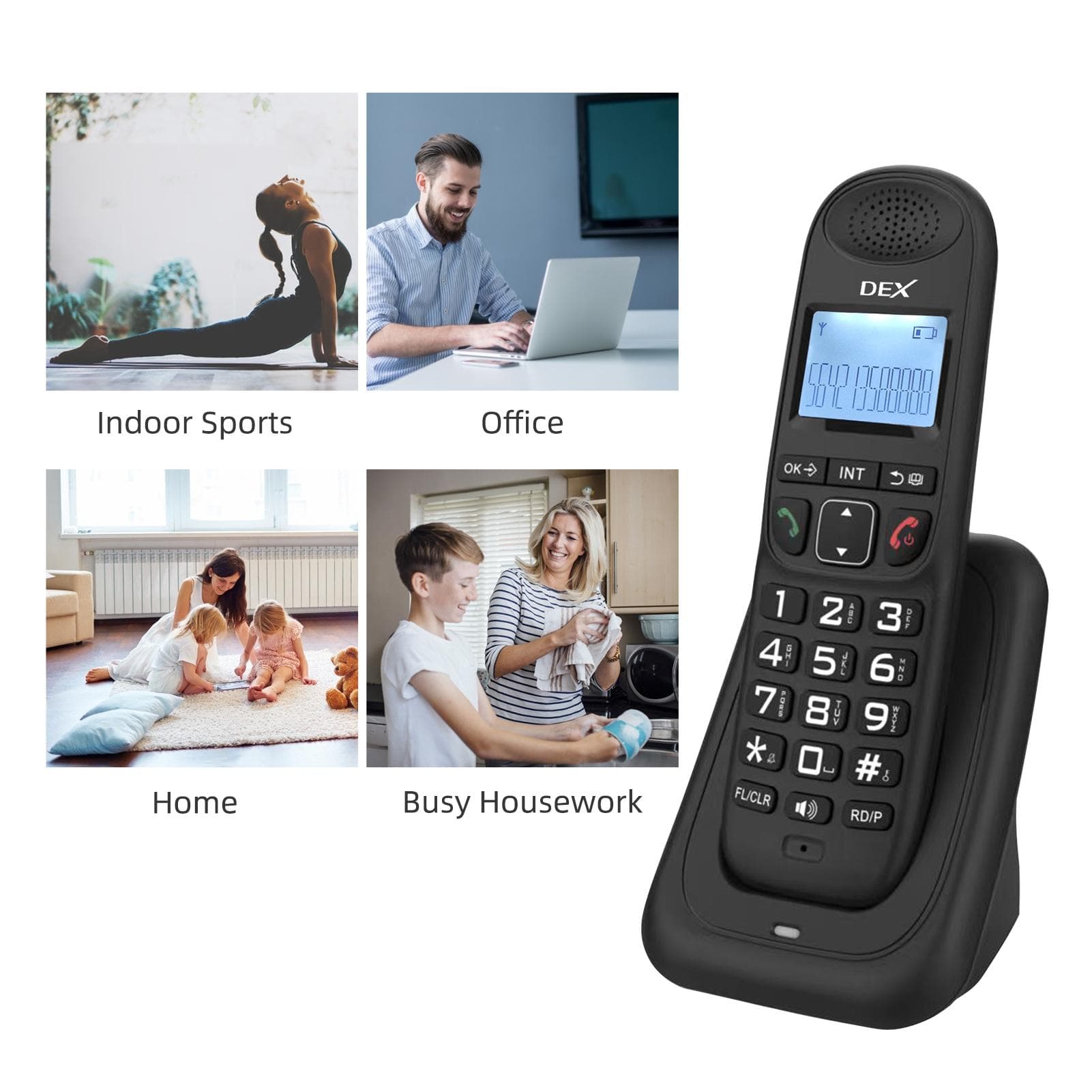 Expandable Cordless Phone System with 3 Lines Display Caller ID Support 5 Handsets Connection 50 white