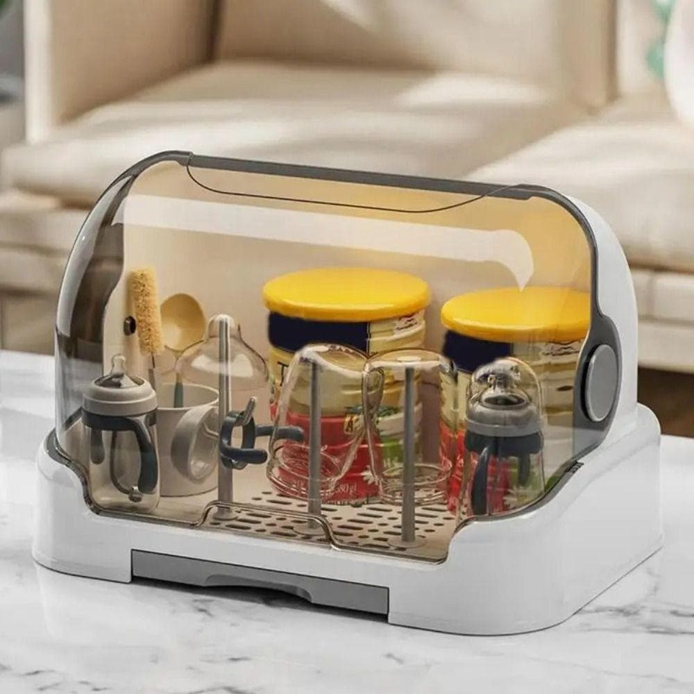Plastic Babies Bottles Drying Rack with Cover Dryer Bottle Dustproof Box Baby Bottle Storage Box grey