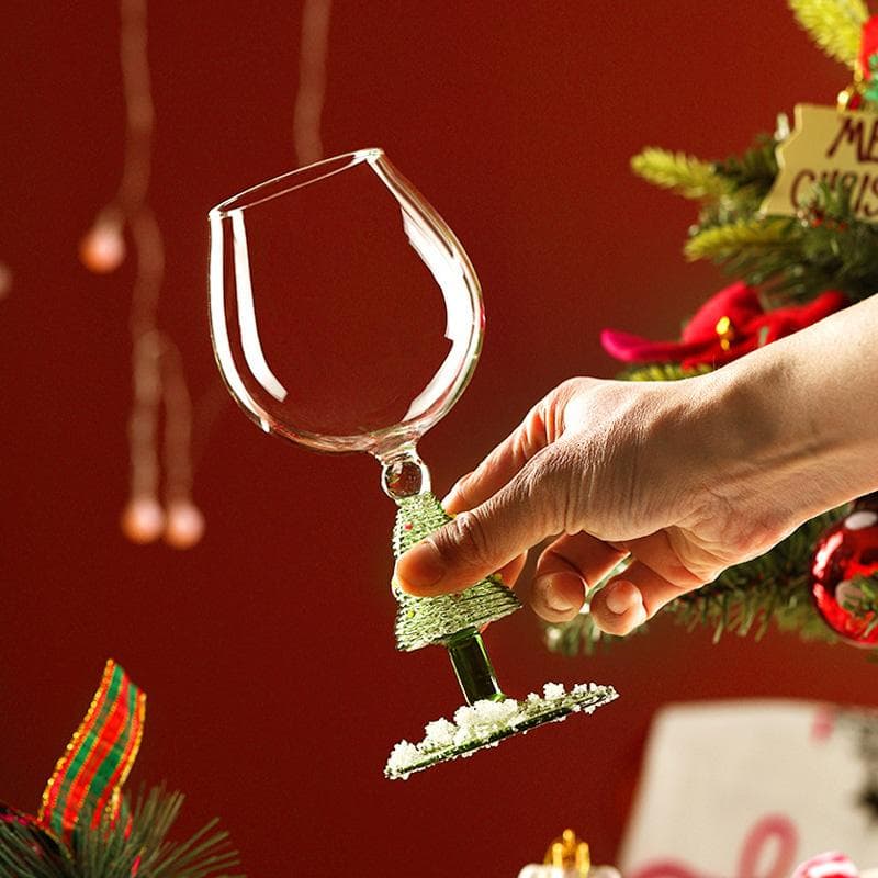 Stemwares Wine Glass for Party Use Christmas Tree Elegant Beverage Drinking Cup Christmas Gift with Mini Scarf Glass Cup 1/2pcs
