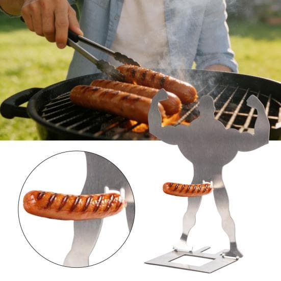 Hot Dog Grill Rack Muscle Man Hot Dog Stand Stainless Steel Sausage Holder for BBQ Outdoor Cooking Funny Birthday Gifts Gift for Men
