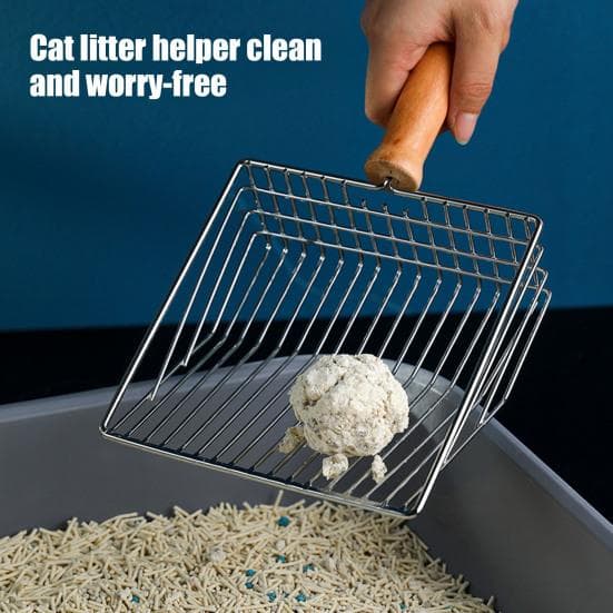 Cat Litter Scoop Metal Wire Cat Poop Scooper Cat Litter Sifting Shovel with Solid Wood Handle for Litter Box Cat Waste Cleaning