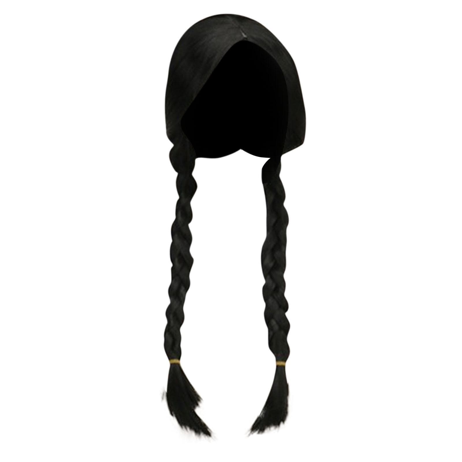 Wednesday Addams Cosplay Wig, Addams Cosplay Synthetic Long Black Braids Hair With Fringe For Halloween Cosplay Party black