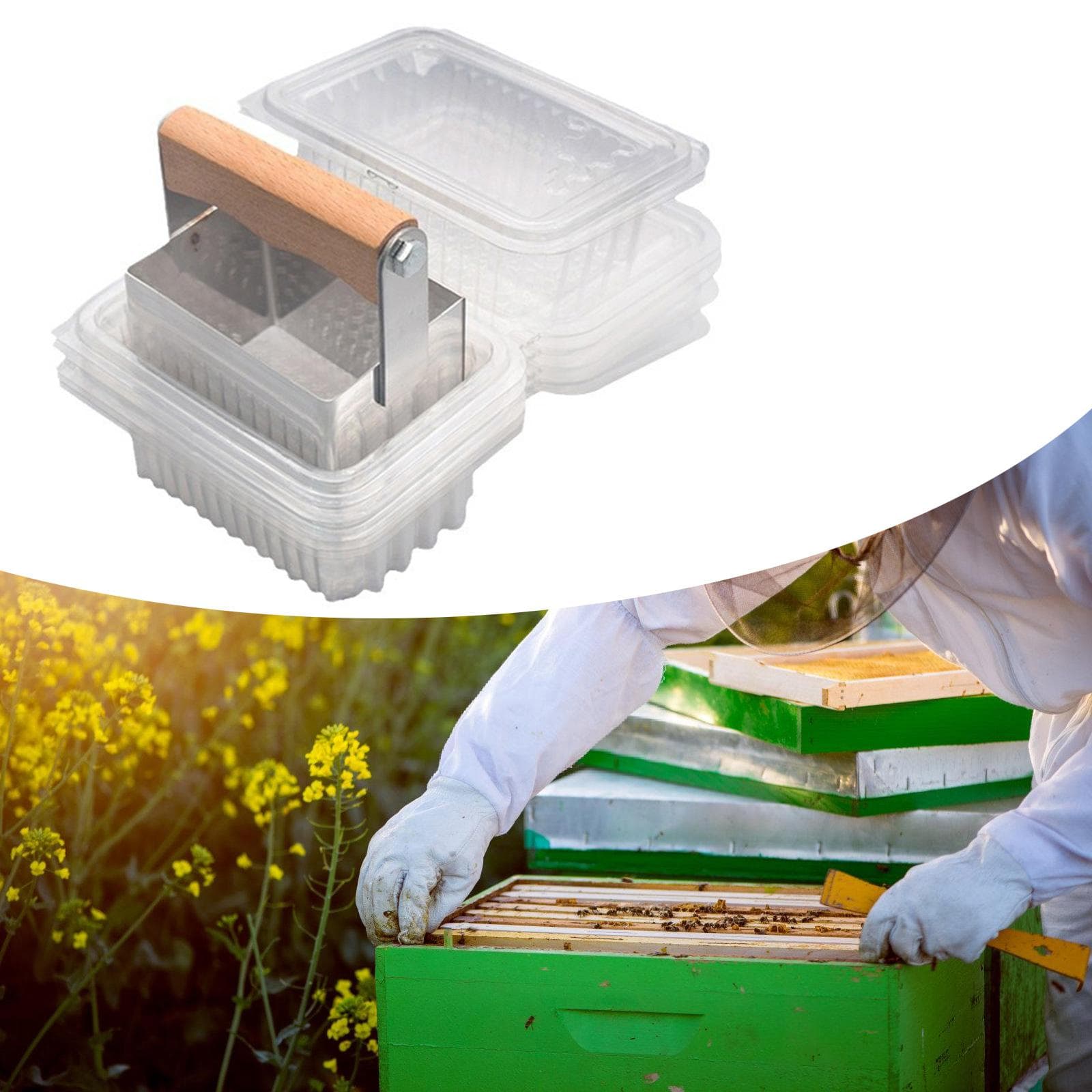 Comb Honey Cutter With Storage Box Stainless Steel Comb Honey Harvester with 10 Plastic Boxes for Beekeeping Enthusiasts