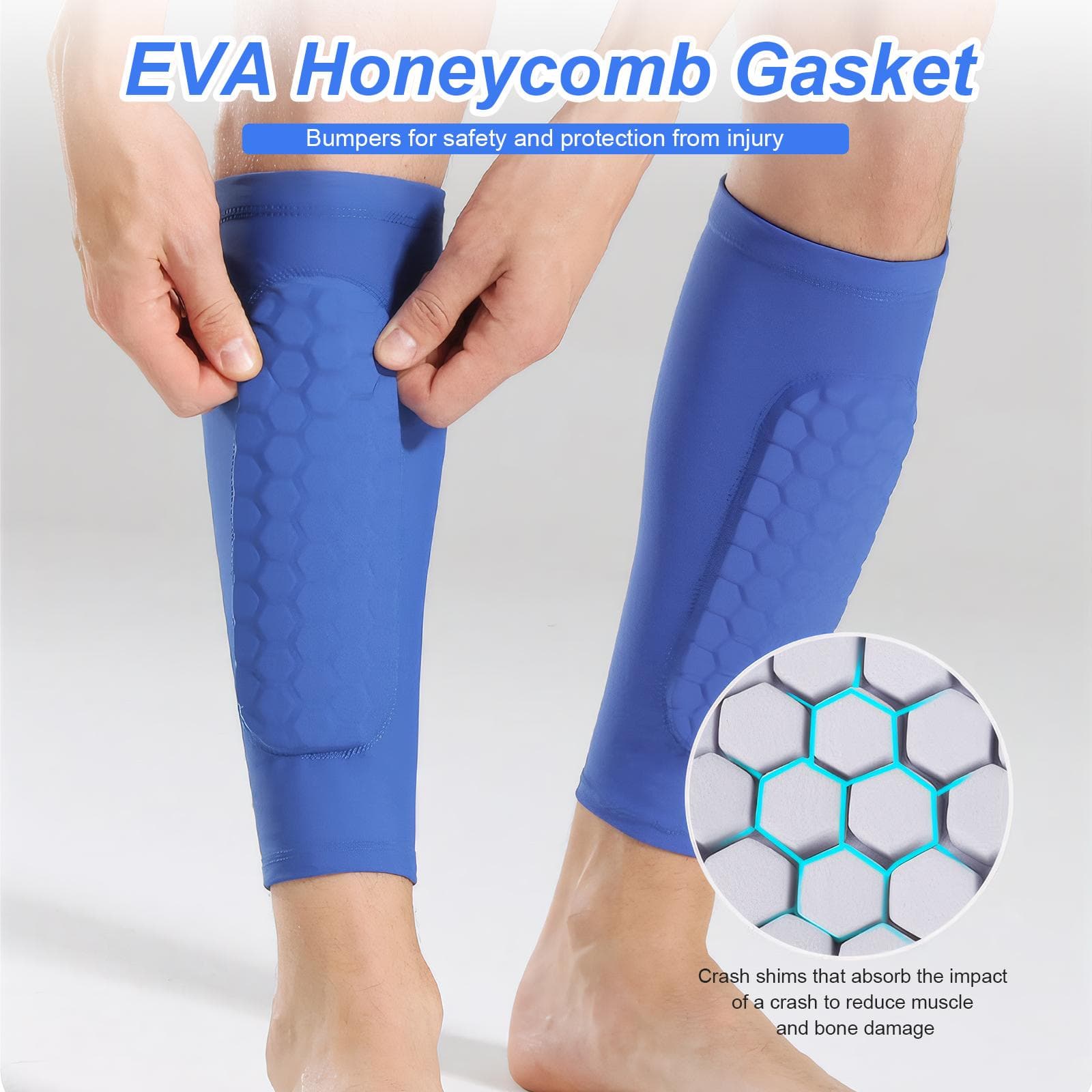 Shin Defender with Honeycomb Pads Football Shin Pads Ergonomic Lightweight Calf Protective Gear for Kids Youth Adults white