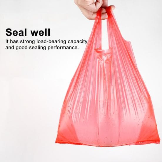 100Pcs Grocery Shopping Bags Large Capacity Strong Load-bearing Disposable Garbage Bags with Reinforced Handles red