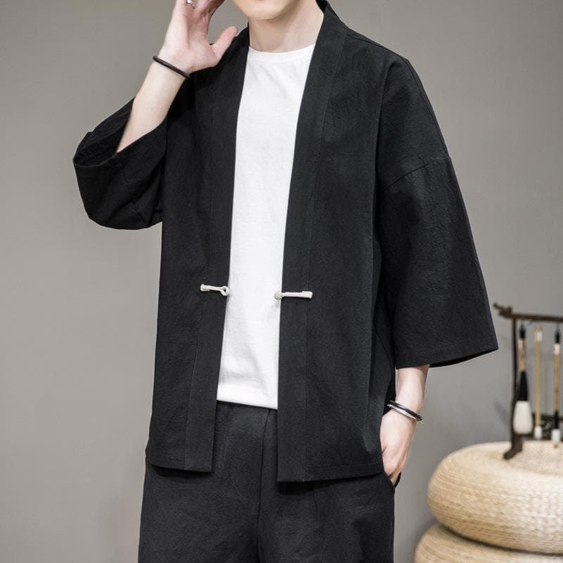 Solid Haori Men's Japan Clothing Japanese Fashion Kawaii Clothes Mens Kimono for Man Shirt cm gray-blue